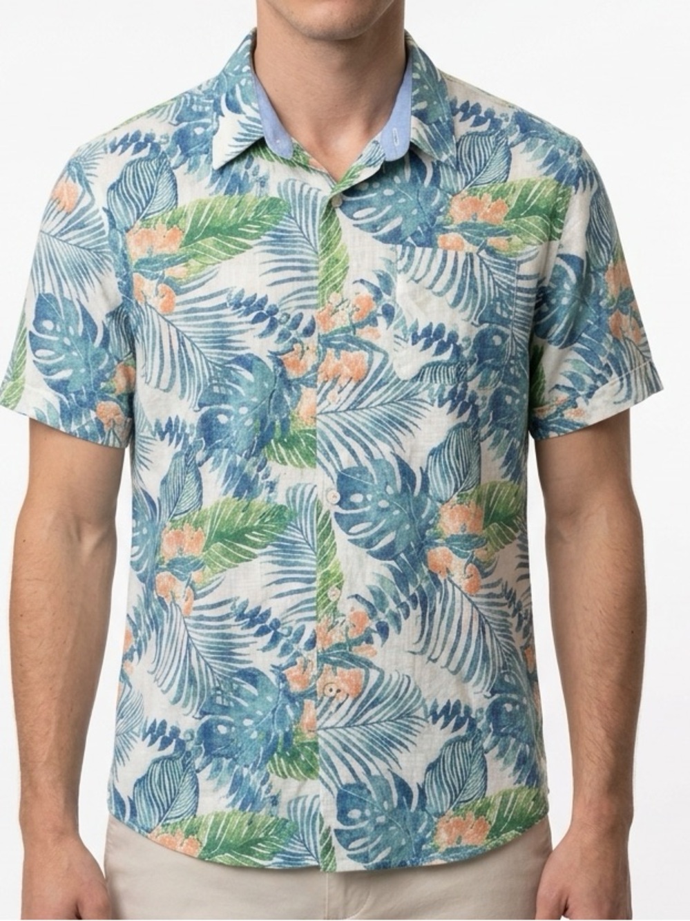 IZOD Men's XL Tropical Hawaiian Floral Short Sleeve Button-Up Shirt Multicolor